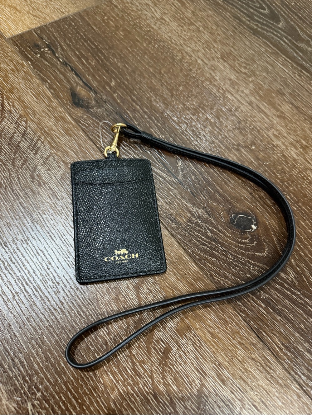 NWT Coach Black Leather Cardholder Lanyard with Gold Hardware - Picture 3 of 5